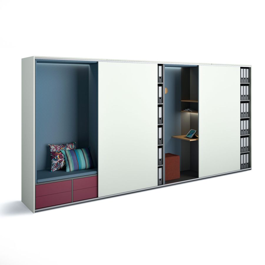Acoustic Cupboard Integrated with Wall Storage.